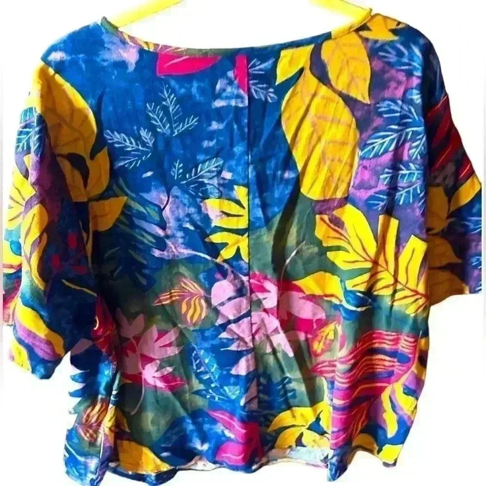 Emery Rose 3X blue hawaiian tropical cotton top. Scoop neck short sleeve. EUC - Picture 3 of 9
